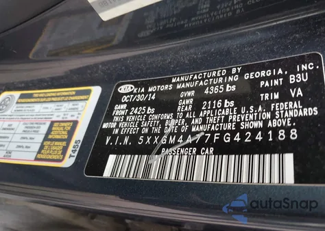 2015 Kia Optima Lx from USA, damaged, VIN 5XXGM4A77FG424188